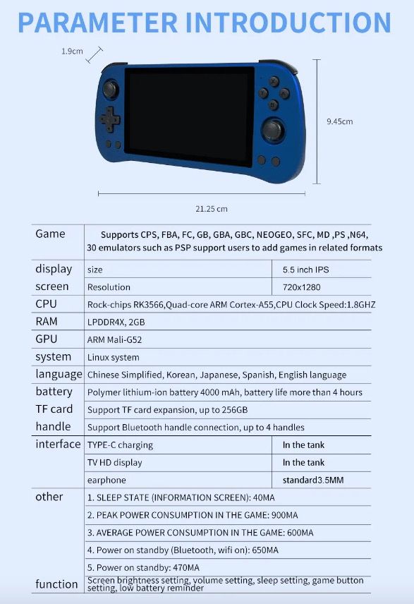 POWKIDDY X55 Console da gioco portatile Retro Gaming Schermo da 5.5 pollici Display IPS Processore RK3566 Gioco in movimento