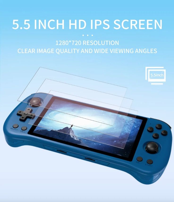 POWKIDDY X55 Console da gioco portatile Retro Gaming Schermo da 5.5 pollici Display IPS Processore RK3566 Gioco in movimento