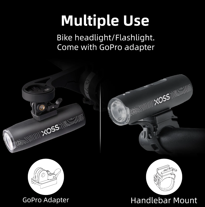 Faretto Bici XOSS XL-1200 Luce Bicicletta 1200 Lumen Lampada Frontale Ricaricabile Accessorio Ciclistico Impermeabile Ricarica Type-C Perfetto per Visibilità e Sicurezza Notturne