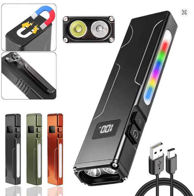 EDC Pocket Flashlight, 1800 Lumens, Rechargeable, 365nm UV Light, IPX4 Waterproof