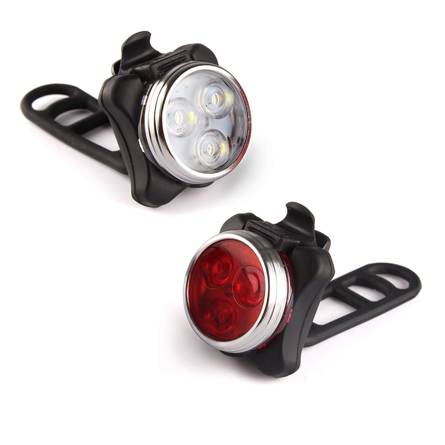 Luce bicicletta ricaricabile USB HJ-030 3 LED design compatto e impermeabile 4 modalità illuminazione per sicurezza ciclismo urbano e fuoristrada visibilità pedalate notturne