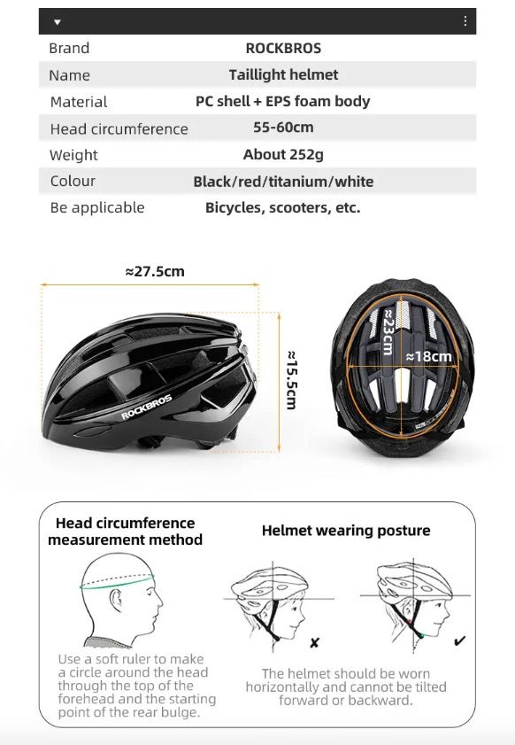 Luce posteriore a LED per casco da bicicletta ROCKBROS, design ultraleggero, ricaricabile, accessorio di sicurezza per il ciclismo su strada e MTB.