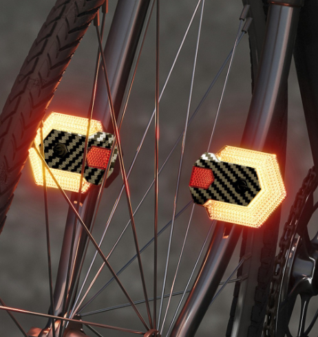 CarryBright Kit Frecce Bici LED Fibra Carbonio Ant/Post 4pz, Ricaricabile USB, Telecomando Wireless per Ebike e Sicurezza Ciclismo